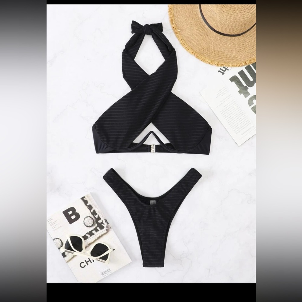 Cross halter underwire high cut out bikini set. NEVER WORN. BRAND NEW